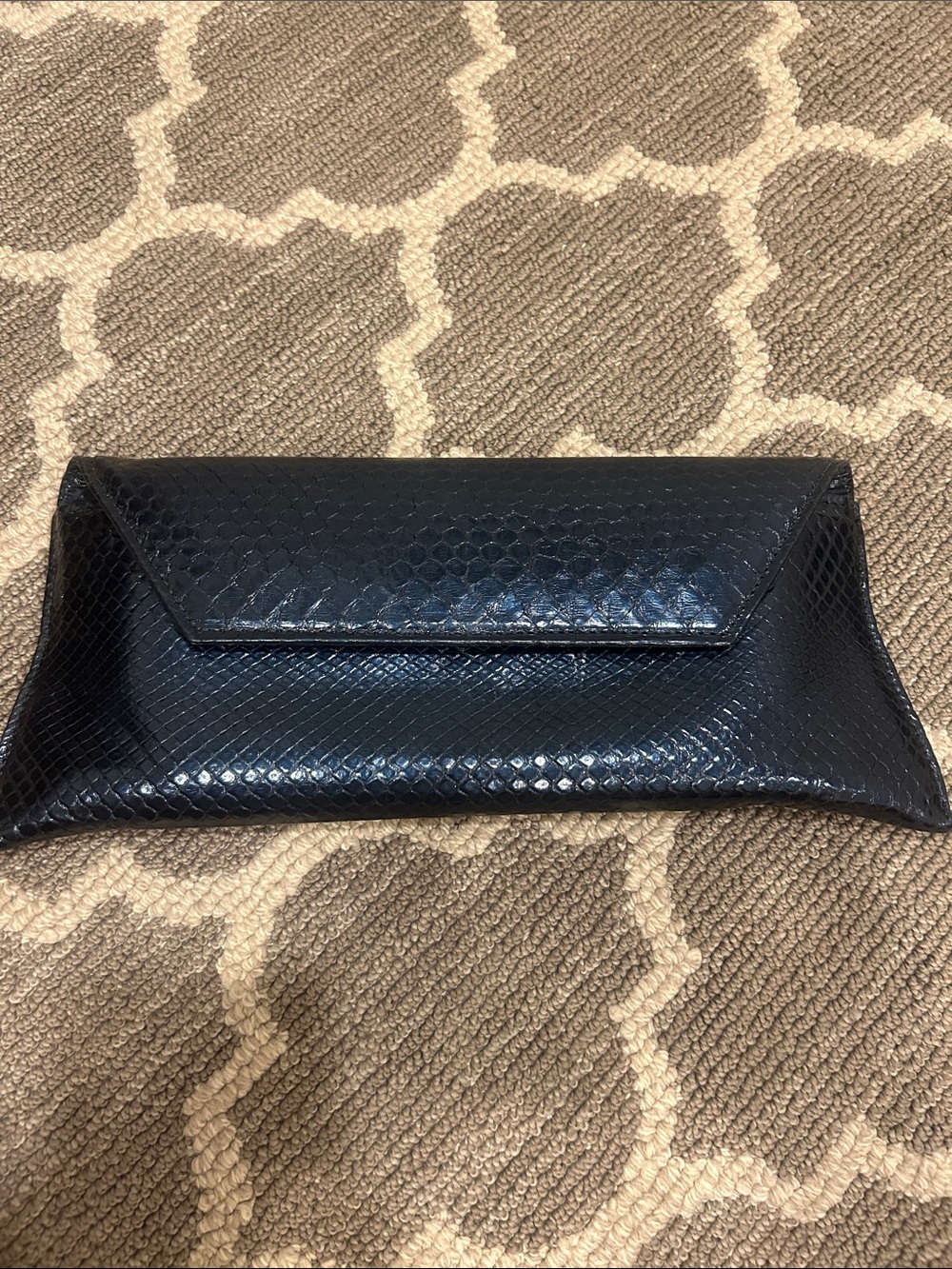 DELGÉ Navy Python Textured Envelope Clutch